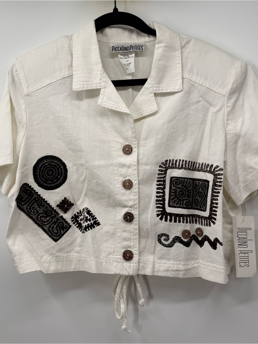 Nina Piccalino White Cropped Button-Front Embroidered Top